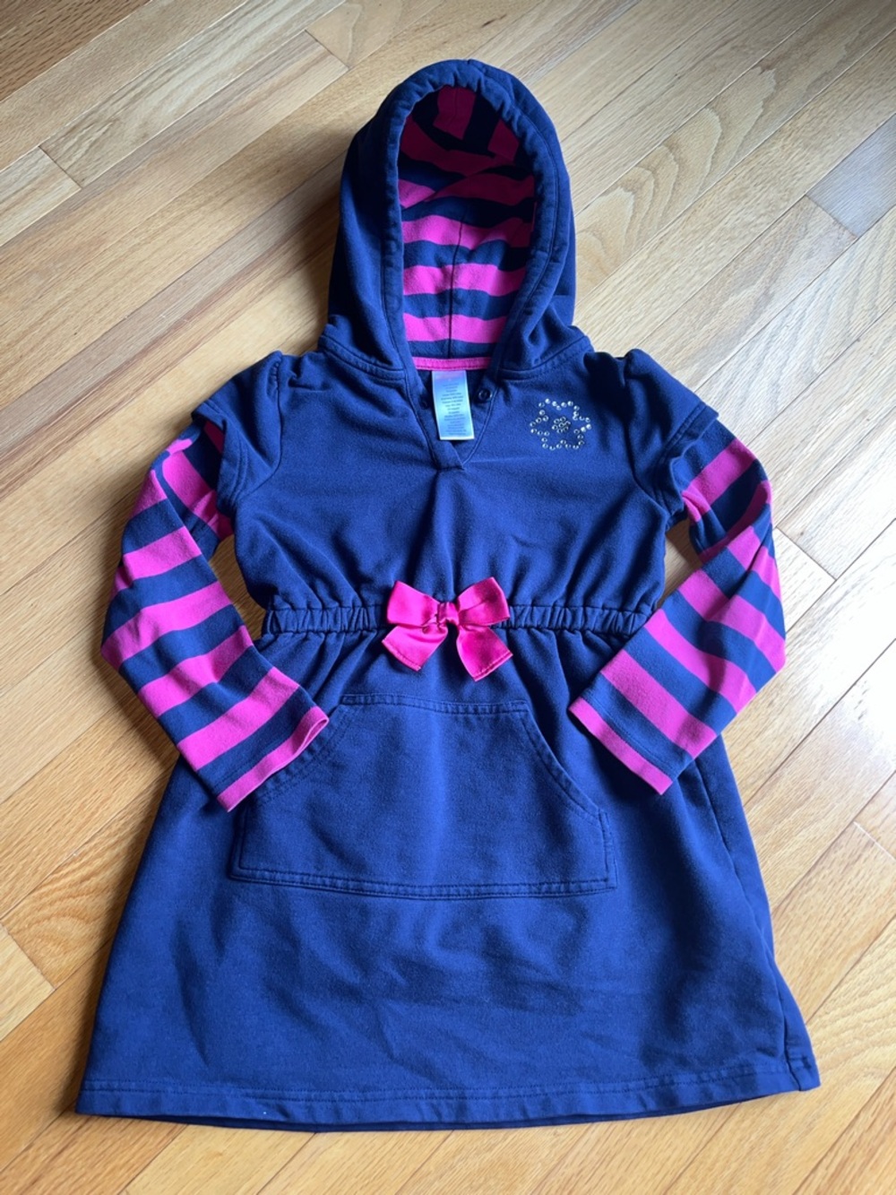 🍀6/$20 Gymboree Navy and Hot Pink Striped Hoodie Dress